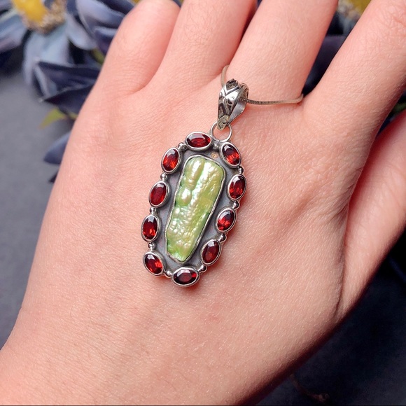 ‼️Clearance‼️Sterling silver pearl garnet pendant - Picture 4 of 4